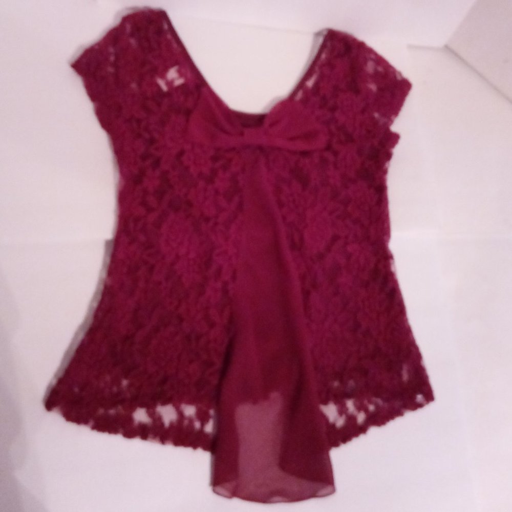 Purple Snow lace & back bow tie blouse sz M - Picture 6 of 8